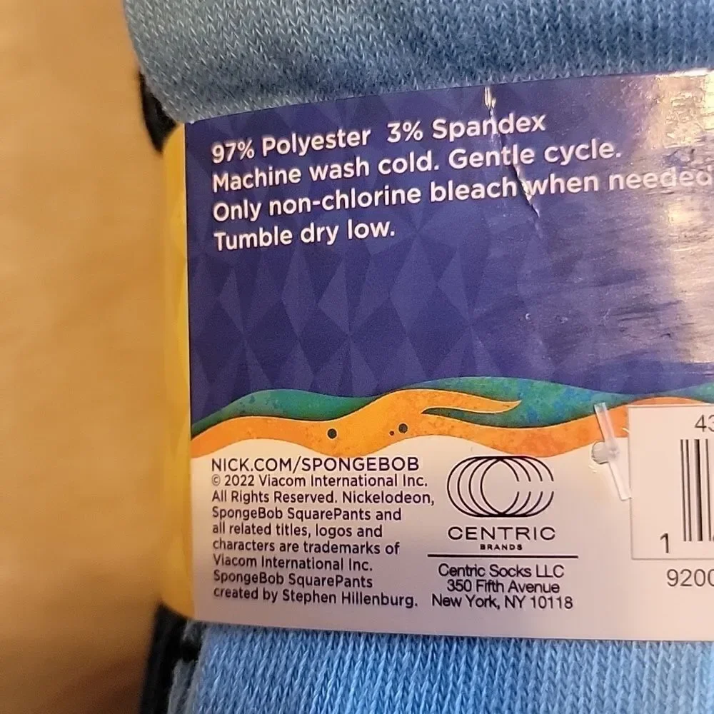 SPONGEBOB SQUAREPANTS CREW SOCKS, 5 PAIRS, NEW IN PACKAGE